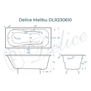 Ванна чугунная Delice Malibu DLR230610 180x80